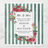 Wilde Rozen en Basil Green Stripes Wine Label Wijn Etiket (Enkel label)