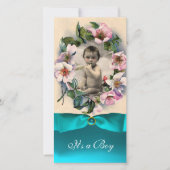 WILDE ROZEN EN BLAUW LINT BABY SHOWER AANKONDIGING (Voorkant)