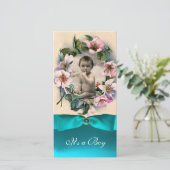 WILDE ROZEN EN BLAUW LINT BABY SHOWER AANKONDIGING (Staand voorkant)