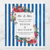 Wilde Rozen en Blauwe Iolite Stripe Wine Label Wijn Etiket (Enkel label)