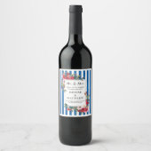 Wilde Rozen en Blauwe Iolite Stripe Wine Label Wijn Etiket (Voorkant)