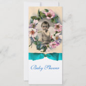 WILDE ROZEN EN BLAUWE RIBBON FOTO-MONOGRAM KAART (Voorkant)