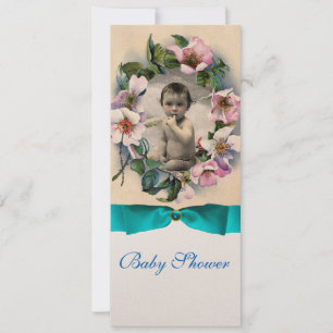 WILDE ROZEN EN BLAUWE RIBBON FOTO-MONOGRAM KAART