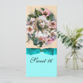 WILDE ROZEN EN BLAUWE RIBBON FOTO-MONOGRAM KAART (Staand voorkant)