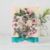 WILDE ROZEN EN BLAUWE RIBBON FOTO-MONOGRAM KAART (Staand voorkant)