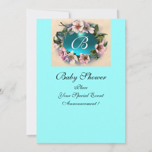 WILDE ROZEN EN BLAUWE RIBBON FOTO-MONOGRAM KAART (Achterkant)