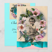 WILDE ROZEN EN BLAUWE RIBBON FOTO-MONOGRAM KAART (Voorkant / Achterkant)