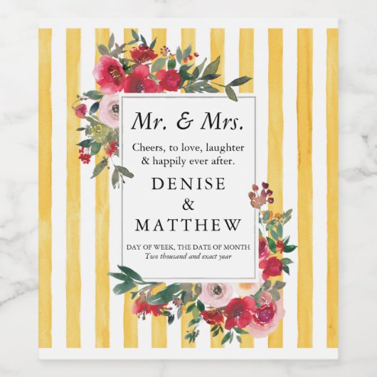 Wilde Rozen en Daffodil Etiket voor geelstripe wij (Enkel label)