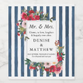 Wilde Rozen en Donkere denim stripe Wine Label Wijn Etiket (Enkel label)