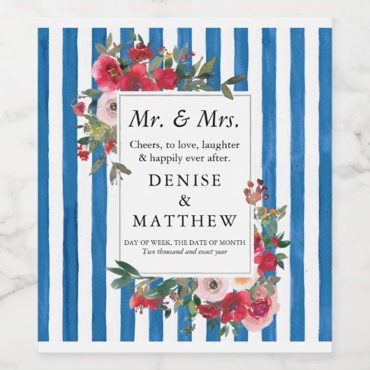 Wilde Rozen en Frans etiket met blauwe streep (Enkel label)