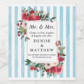 Wilde Rozen en gesponnen suikerblauw Wijnlabel Wijn Etiket (Enkel label)