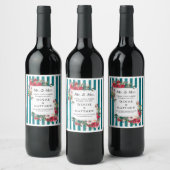 Wilde Rozen en Harbour Blue Stripe Wine Label Wijn Etiket (Flessen)