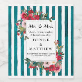 Wilde Rozen en Harbour Blue Stripe Wine Label Wijn Etiket (Enkel label)