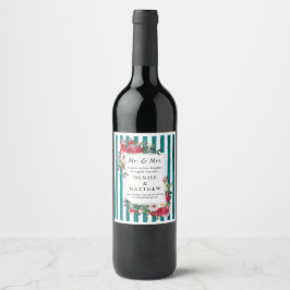 Wilde Rozen en Harbour Blue Stripe Wine Label Wijn Etiket