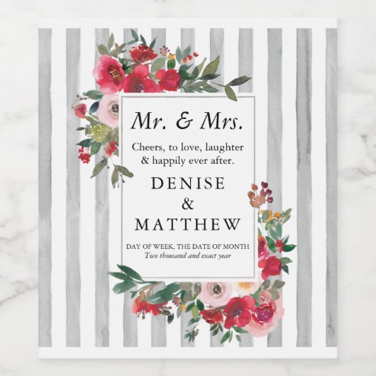 Wilde Rozen en Noordelijke druppelaar Grijze Wijnl Wijn Etiket (Enkel label)