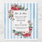 Wilde Rozen en omphaloden Blauw Wijnlabel Wijn Etiket (Enkel label)