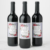 Wilde Rozen en Perzisch Violet Stripe Wijn Label Etiket (Flessen)