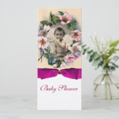 WILDE ROZEN EN PINK BOW BABY SHOWER FOTO TEMPLATE KAART (Staand voorkant)