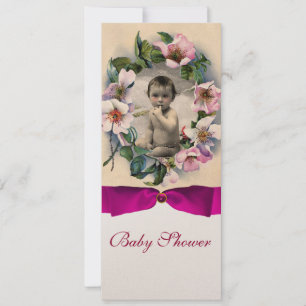 WILDE ROZEN EN PINK BOW BABY SHOWER FOTO TEMPLATE KAART