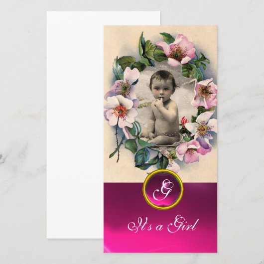 WILDE ROZEN EN PINK GEMSTONE MONOGRAM AANKONDIGING (Voorkant / Achterkant)