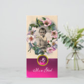 WILDE ROZEN EN PINK GEMSTONE MONOGRAM AANKONDIGING (Staand voorkant)