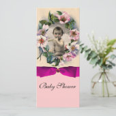 WILDE ROZEN EN PINK RIBBON FOTO TEMPLATE MONOGRAM KAART (Staand voorkant)