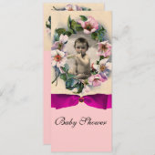 WILDE ROZEN EN PINK RIBBON FOTO TEMPLATE MONOGRAM KAART (Voorkant / Achterkant)
