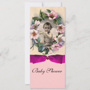 WILDE ROZEN EN PINK RIBBON FOTO TEMPLATE MONOGRAM KAART