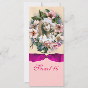 WILDE ROZEN EN PINK RIBBON FOTO TEMPLATE MONOGRAM KAART
