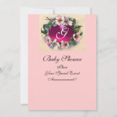 WILDE ROZEN EN PINK RIBBON FOTO TEMPLATE MONOGRAM KAART (Achterkant)