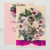 WILDE ROZEN EN PINK RIBBON FOTO TEMPLATE MONOGRAM KAART (Voorkant / Achterkant)