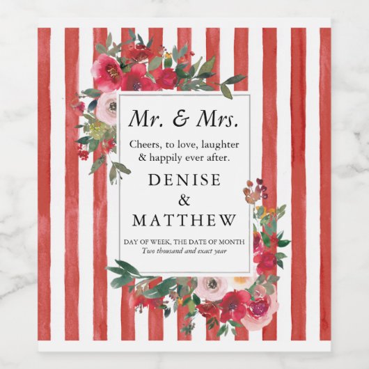 Wilde Rozen en Pooverana Rood Wijnlabel Wijn Etiket (Enkel label)