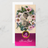 WILDE ROZEN EN ROZE EDELSTEEN  MONOGRAM AANKONDIGING (Voorkant / Achterkant)