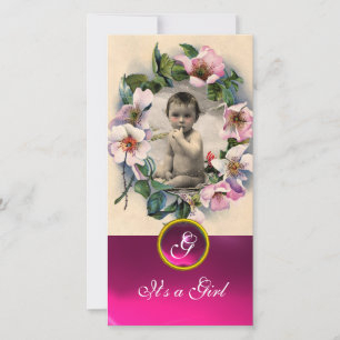 WILDE ROZEN EN ROZE EDELSTEEN  MONOGRAM AANKONDIGING