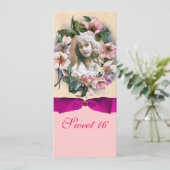 WILDE ROZEN EN ROZE LINT FOTO SJABLOON MONOGRAM KAART (Staand voorkant)