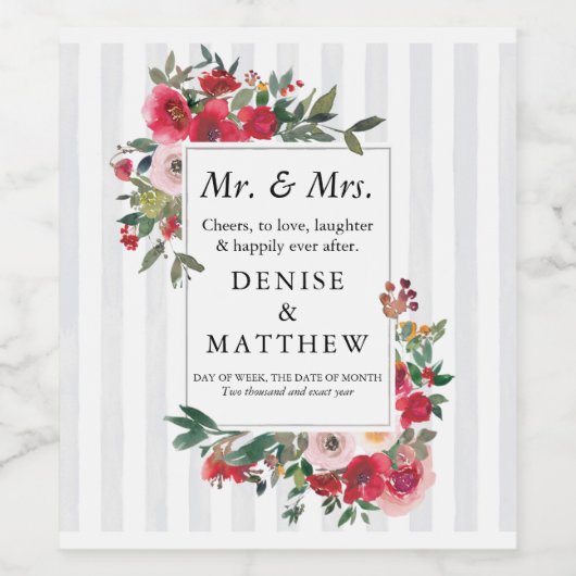 Wilde Rozen en Tropische zegenstripe Wijnlabel Wijn Etiket