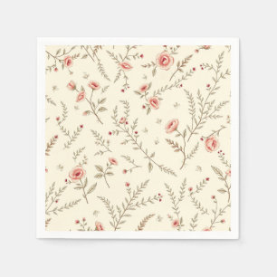 wilde Rozen en varens in zacht beige Servet