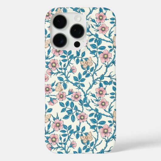 Wilde rozen en vlinders /roze/blauw/crème Case-Mate iPhone case (Achterkant)