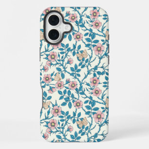 Wilde rozen en vlinders /roze/blauw/crème iPhone 16 plus hoesje