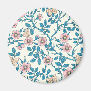 Wilde rozen en vlinders /roze/blauw/crème magneet