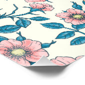 Wilde rozen en vlinders /roze/blauw/crème perfect poster (Hoek)