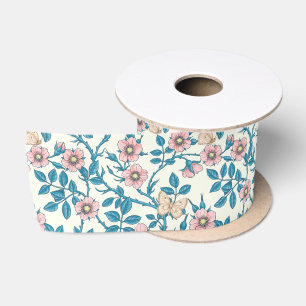 Wilde rozen en vlinders /roze/blauw/crème satijnen lint