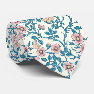 Wilde rozen en vlinders /roze/blauw/crème stropdas