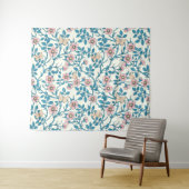 Wilde rozen en vlinders /roze/blauw/crème wandkleed (In Situ (horizontaal))