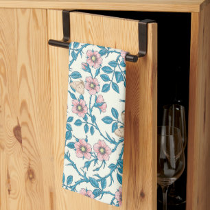 Wilde rozen en vlinders /roze/blauw/cremewit theedoek