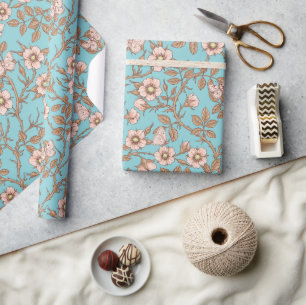 Wilde rozen en vlinders /roze/ bruin/ vijver cadeaupapier