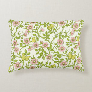 Wilde rozen en vlinders /roze/lichtgroen/geel accent kussen