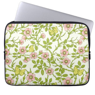 Wilde rozen en vlinders /roze/lichtgroen/geel laptop sleeve