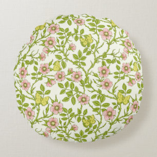 Wilde rozen en vlinders /roze/lichtgroen/geel rond kussen