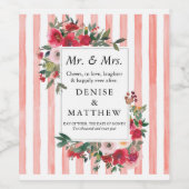 Wilde Rozen en woestijnfluitroze strepen Wijnlabel Wijn Etiket (Enkel label)